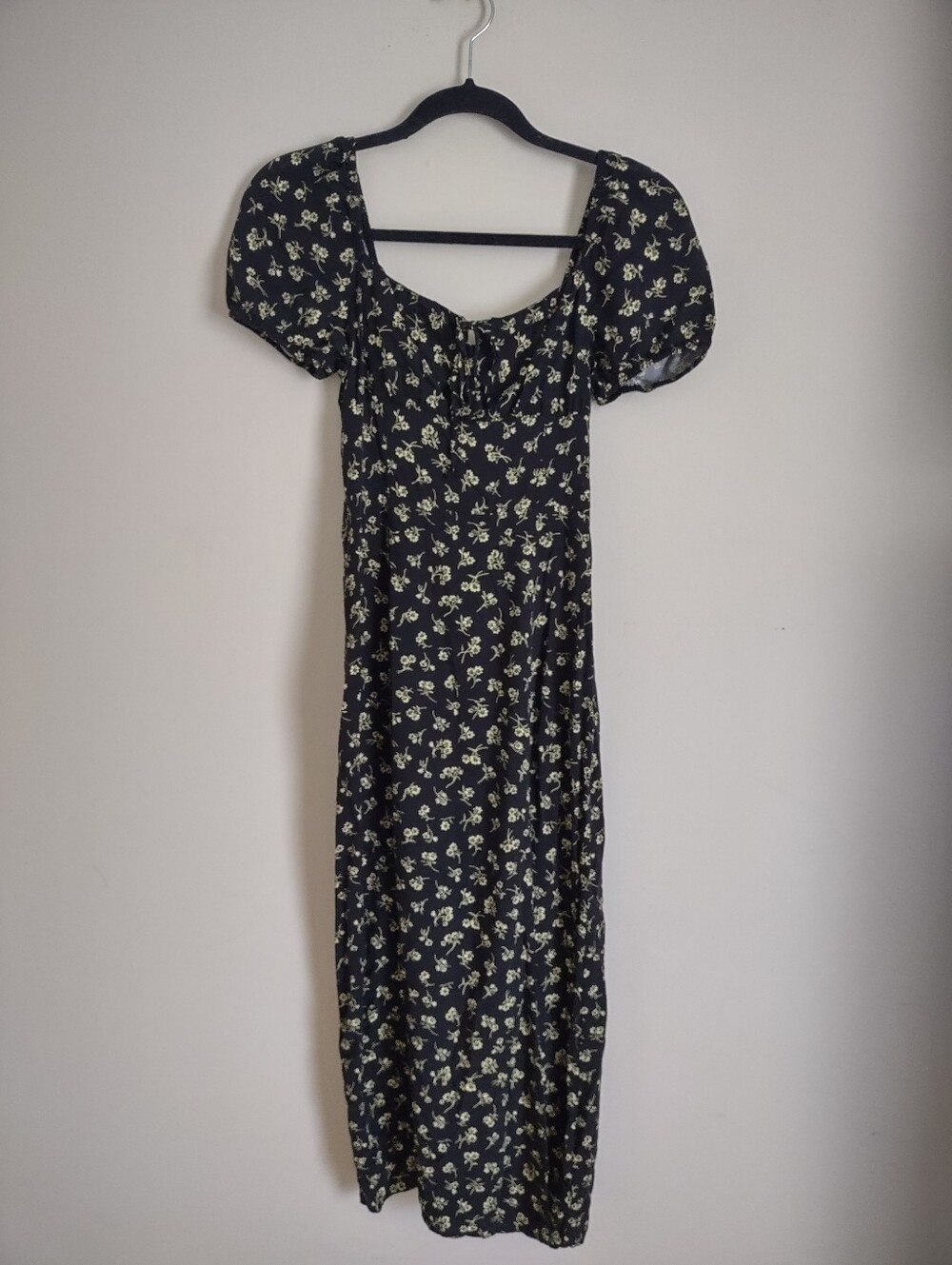 Divided Black Maxi Dress with Light Green Floral Print